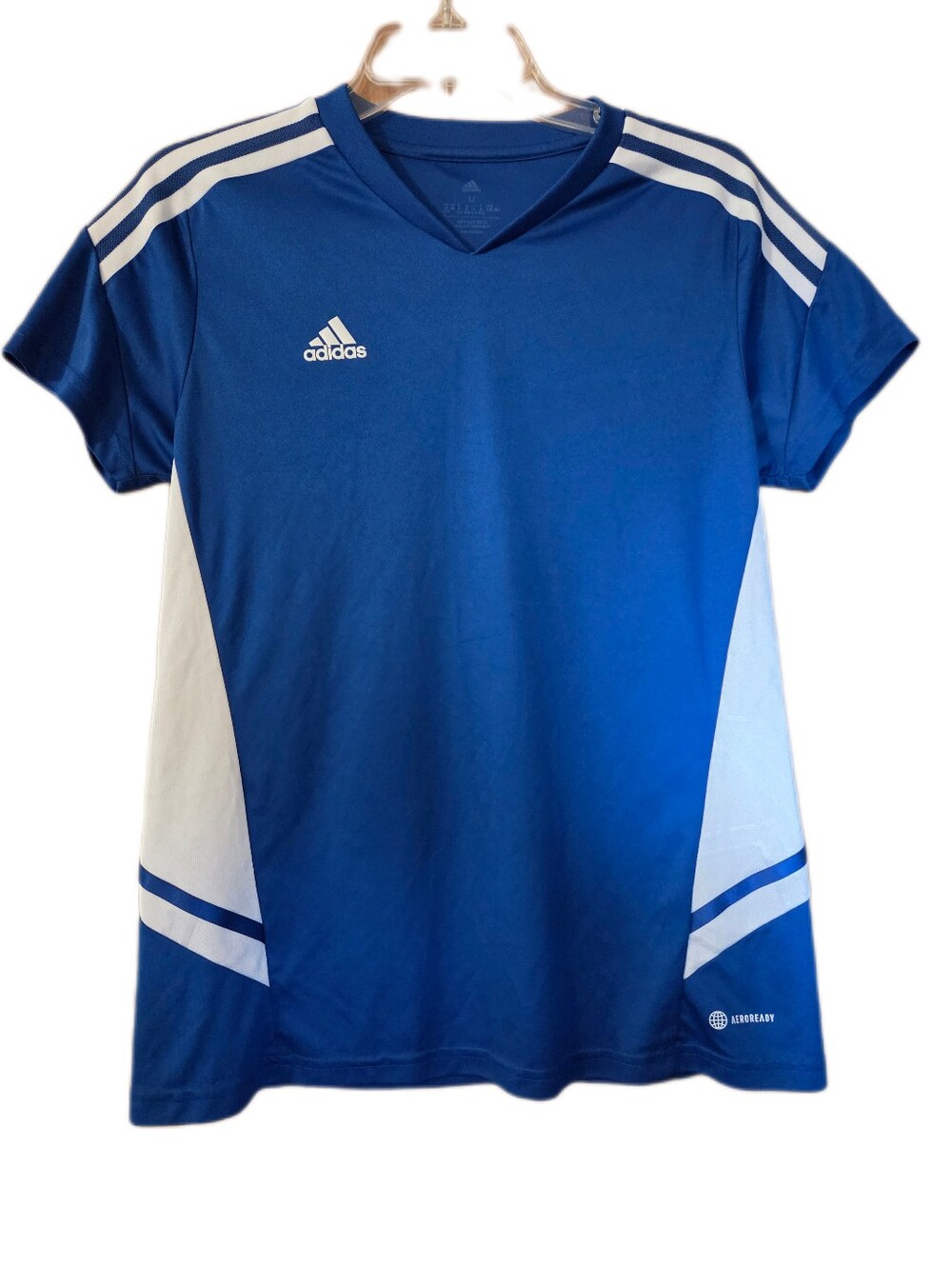 Adidas Blue White Vneck Jersey Aeroready Soccer Blokecore Size Medium